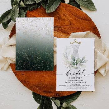 watercolor greenery gold bridal shower invitation