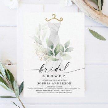 watercolor greenery gold bridal shower invitation