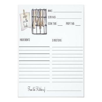 Watercolor Kitchen Utensils Bridal Shower Recipe Postcard Front View