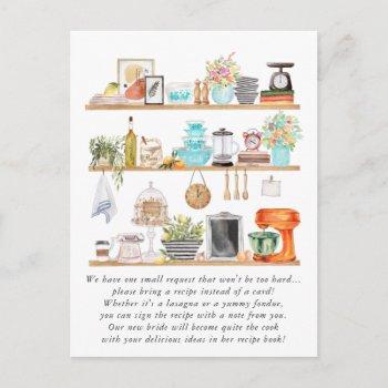 watercolor kitchen utensils bridal shower recipe postcard