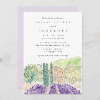 watercolor lavender fields bridal shower invitation