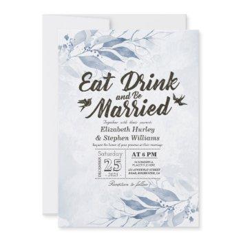 watercolor leaves eat drink & be married wedding invitation