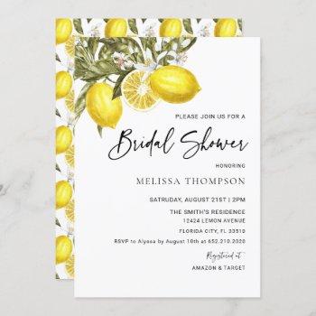 watercolor lemon theme bridal shower invitation