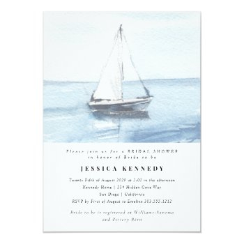 Watercolor Nautical Sailing Bridal Shower  Invitation Front View