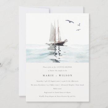 watercolor nautical sailing yacht couples shower invitation