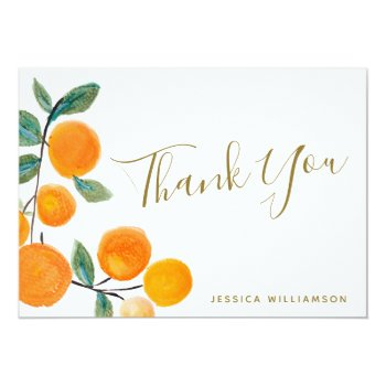Watercolor Oranges Rustic Bridal Shower Custom Thank You Card Front View