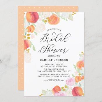 watercolor peaches and flowers bridal shower invitation