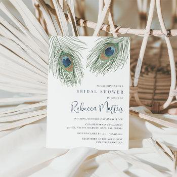 watercolor peacock feather bridal shower invitation