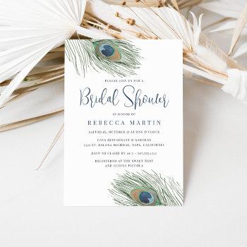 watercolor peacock feather bridal shower invitation