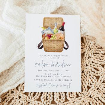 watercolor picnic basket couples bridal shower invitation