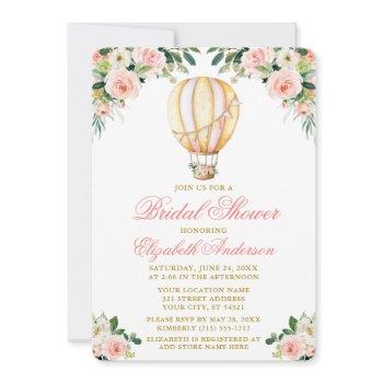 watercolor pink floral bridal shower air balloon invitation