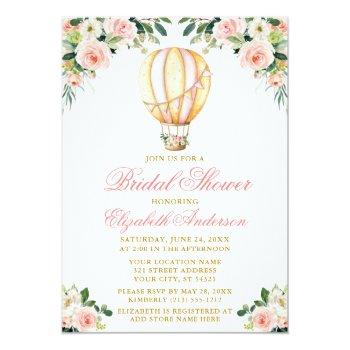 Watercolor Pink Floral Bridal Shower Air Balloon Invitation Front View