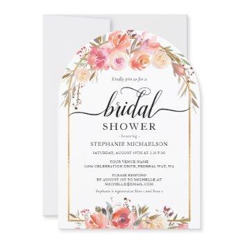watercolor pink floral gold arch bridal shower invitation