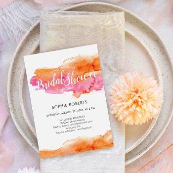watercolor pink orange color splash bridal shower invitation