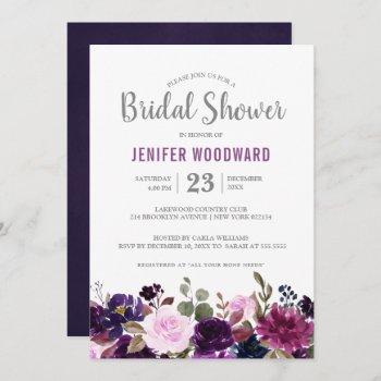 watercolor purple plum floral boho bridal shower invitation