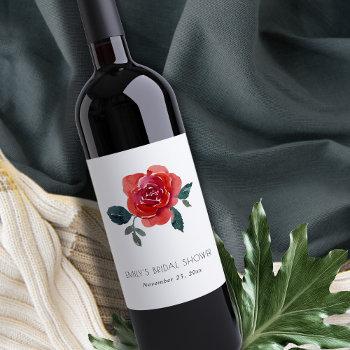 watercolor red green rose floral bridal shower wine label