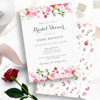 watercolor red pink floral bridal shower invitation