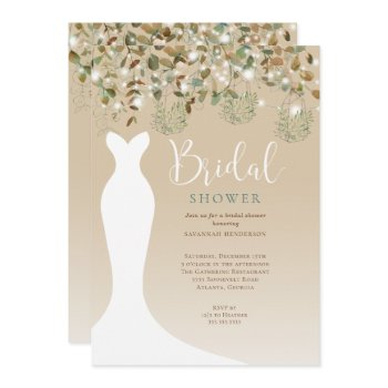 watercolor string lights lanterns bridal shower invitation