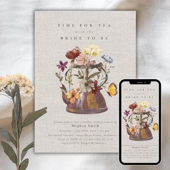 watercolor wildflower tea party bridal shower invitation