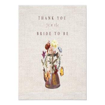 Watercolor Wildflower Tea Party Bridal Shower Thank You Card Front View