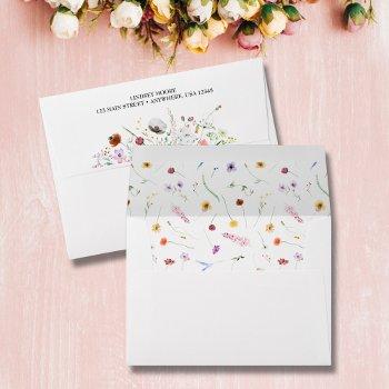 watercolor wildflowers lined envelope