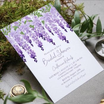 watercolor wisteria purple floral bridal shower invitation