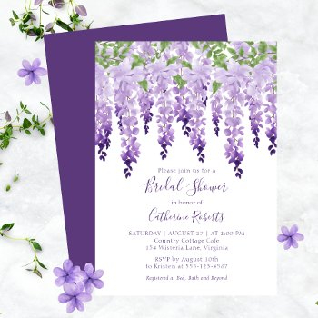 watercolor wisteria purple floral bridal shower invitation