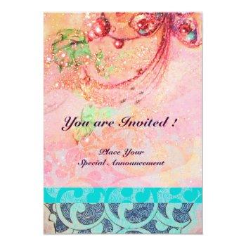 Waves , Bright Red Green Yellow Blue Pink Sparkles Invitation Front View