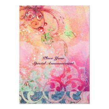 Waves , Bright Red Green Yellow Blue Pink Sparkles Invitation Front View