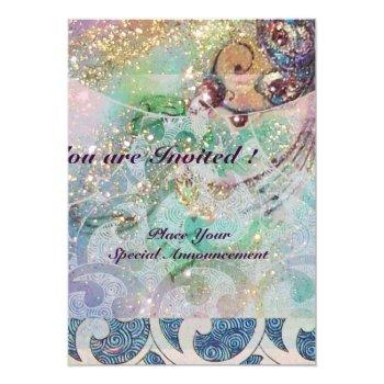 Waves , Bright Red Violet  Blue Pink Gold Sparkles Invitation Front View