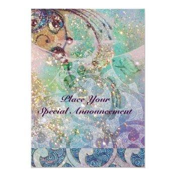 Waves , Bright Red Violet  Blue Pink Gold Sparkles Invitation Front View