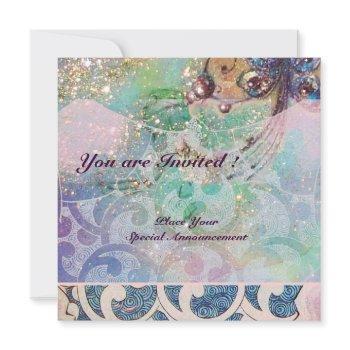 waves ruby, bright red  blue pink gold sparkles invitation