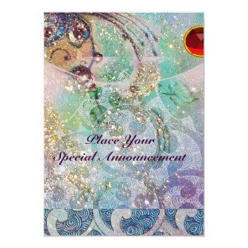 Waves Ruby, Bright Red  Blue Pink Gold Sparkles Invitation Front View