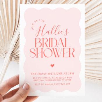 wavy modern curvy red pink bridal shower  invitation