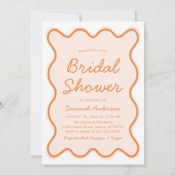 wavy modern curvy retro peach fuzz bridal shower invitation