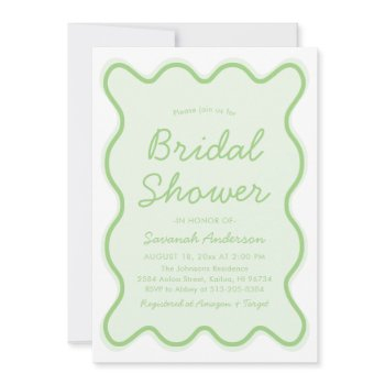 wavy modern curvy retro sage green bridal shower invitation