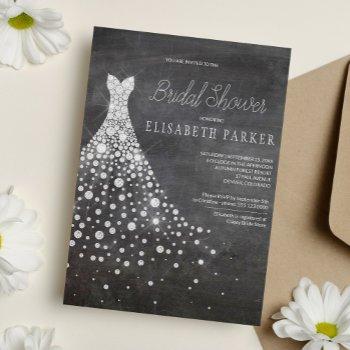 wedding dress chalkboard rustic bridal shower invitation