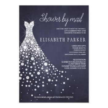 Wedding Dress Navy Blue Chalkboard Shower By Mail Invitation Front View