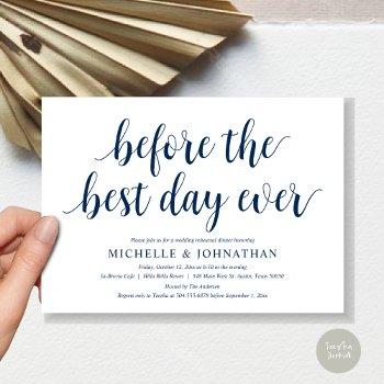 Wedding Rehearsal Dinner, Before The Best Day Ever Invitation Front View