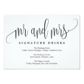 Wedding Signature Drinks Sign - Lovely Calligraphy Invitation Front View