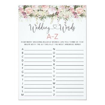 Wedding Words A-z Bridal Shower Game Invitation Front View