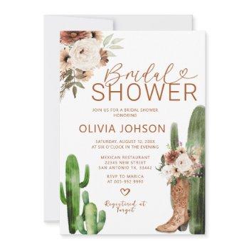 western boho cowgirl boots floral bridal shower invitation