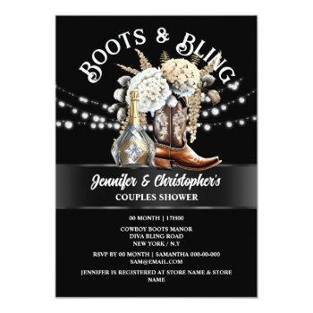 Western Cowboy Boots Silver Gold Bubbly Chic  Invitation Front View