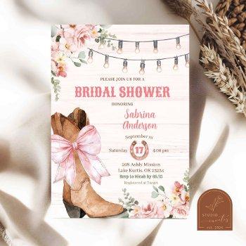 western pink boots and bow bridal shower invitation