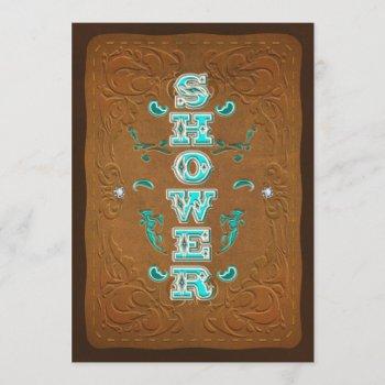 western rustic brown & turquoise bridal shower invitation