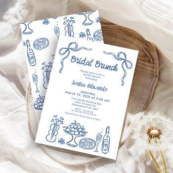 whimsical blue hand drawn bridal brunch shower  invitation