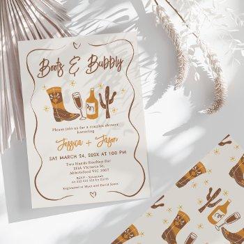 whimsical bridal boots and bubbly couples shower  invitation