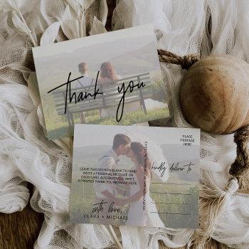 whimsical calligraphy | faded photo thank you postcard