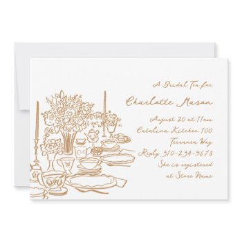 whimsical doodle drawing tea party bridal shower invitation