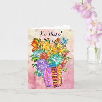 whimsical flowers in a vase greeting card